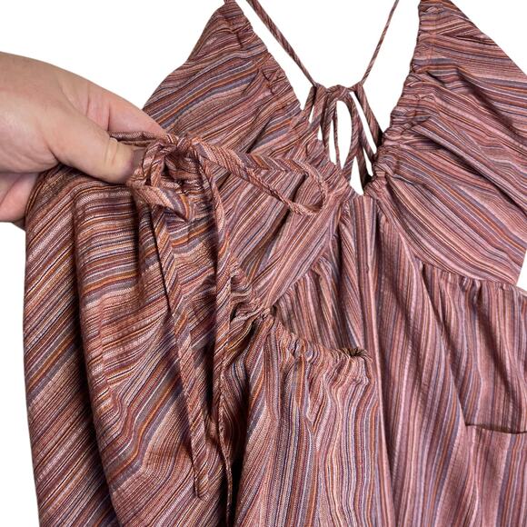 NWT CUPSHE Women’s Boho Brown Striped Wideleg Halter Jumpsuit large - Picture 6 of 9